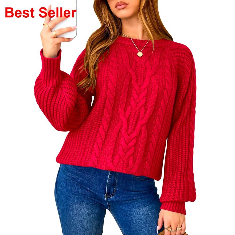 Oversized Chunky Cable Knit Pullover Sweater Women's S-XXL